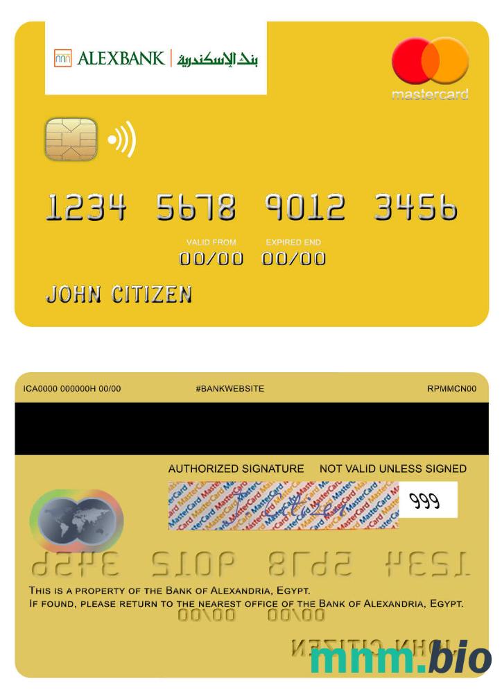 Egypt Bank of Alexandria przykład karty mastercard w formacie PSD